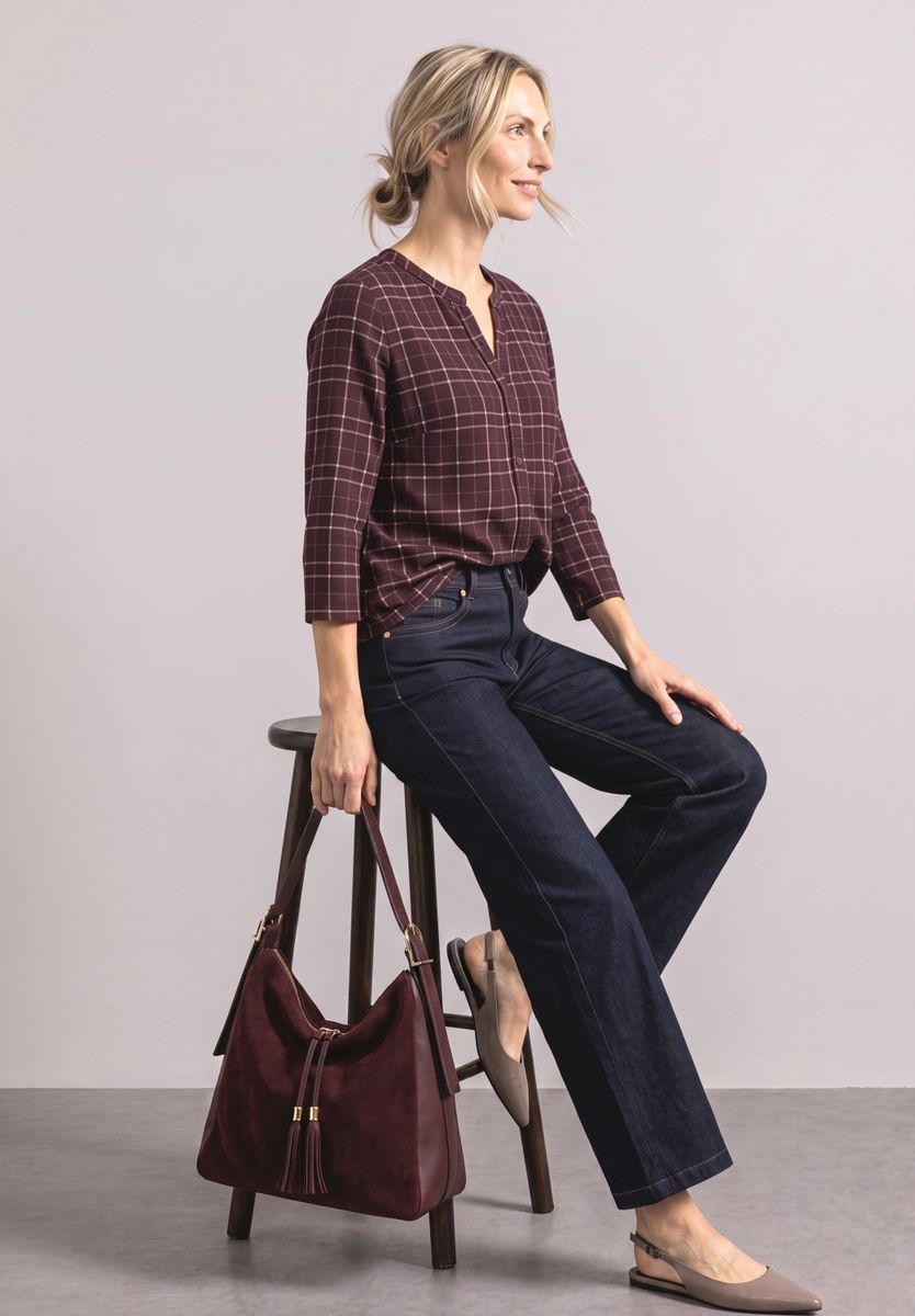 3/4-Arm Shirt mit Split Neck und Print