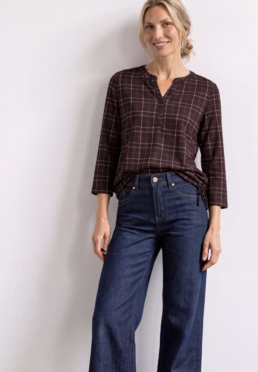 3/4-Arm Shirt mit Split Neck und Print