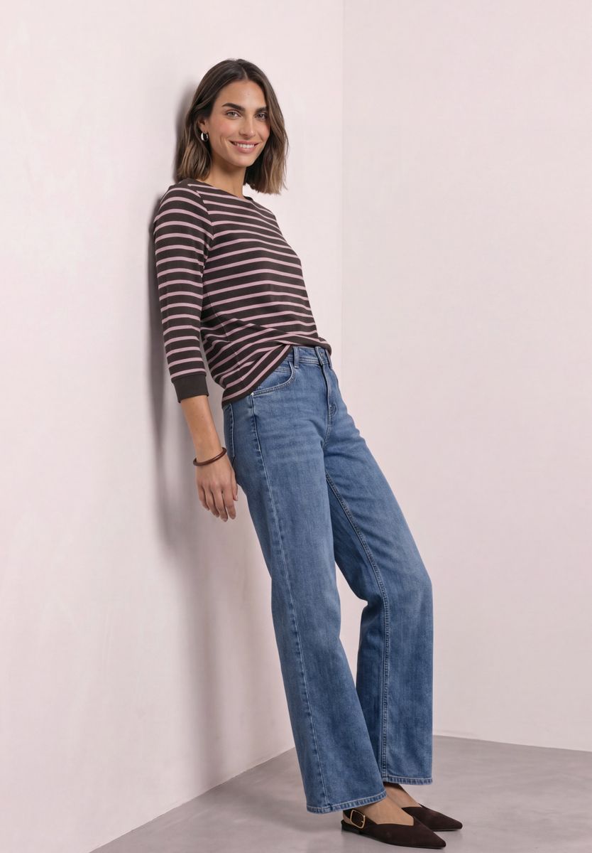 3/4-Arm Shirt mit Boat Neck und Streifen