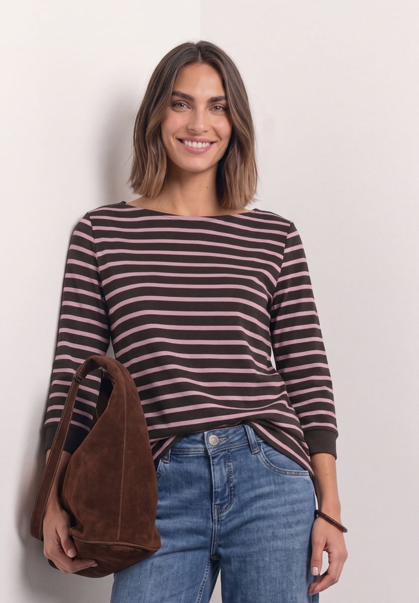 3/4-Arm Shirt mit Boat Neck und Streifen