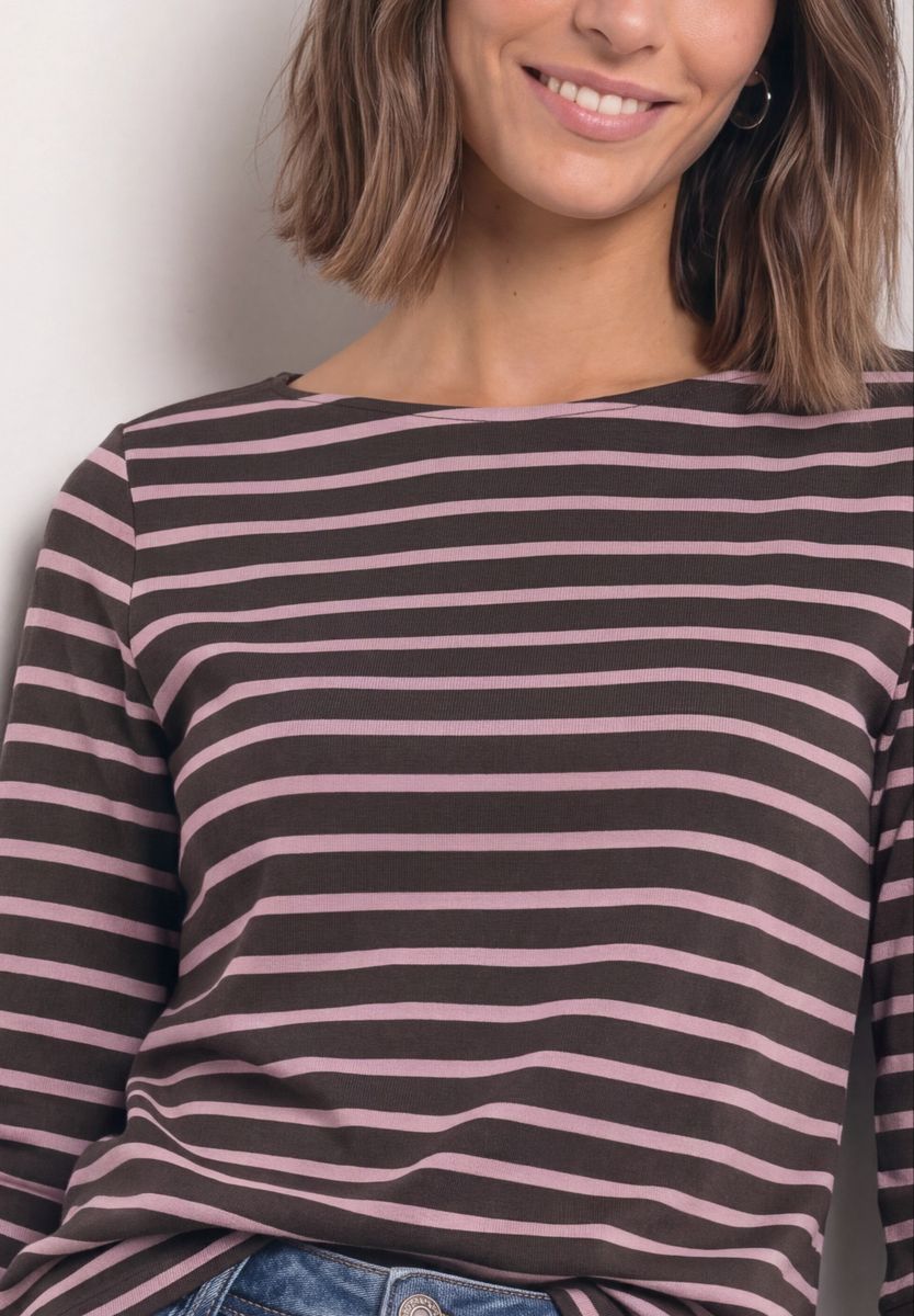 3/4-Arm Shirt mit Boat Neck und Streifen