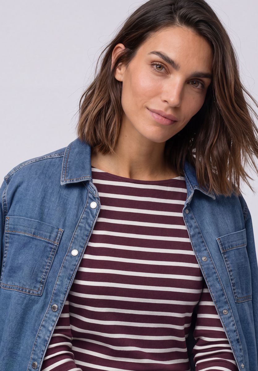 3/4-Arm Shirt mit Boat Neck und Streifen