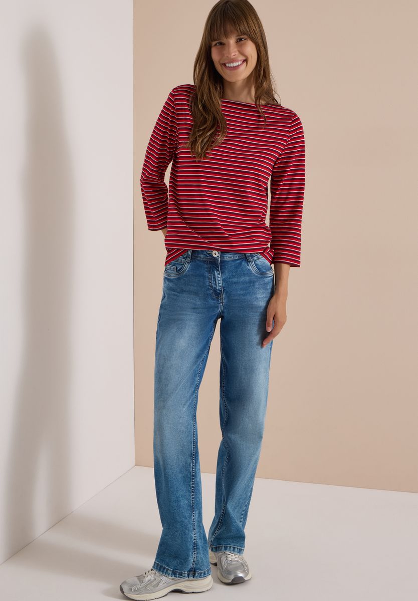 3/4-Arm Shirt mit Boat Neck und Streifen
