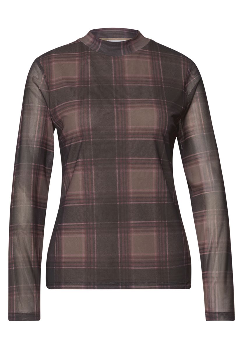 Langarm Mesh-Shirt mit Rundhals und Print