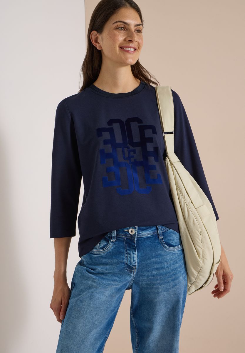 3/4-Arm Shirt mit Rundhals und Wording