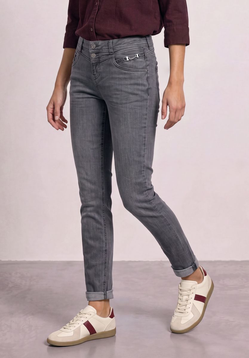 Mid Waist Slim Leg Jeans mit Dekodetail
