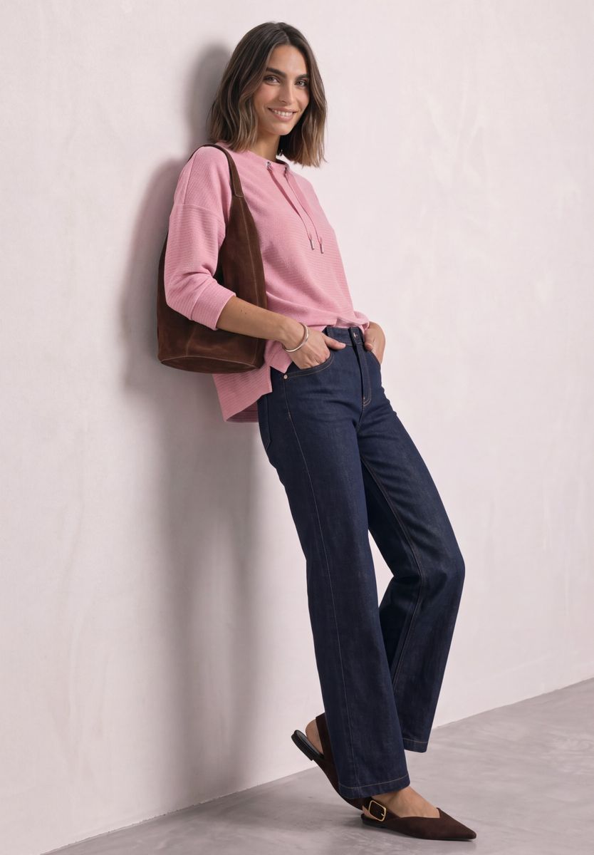 3/4-Arm Shirt mit U-Boot-Ausschnitt