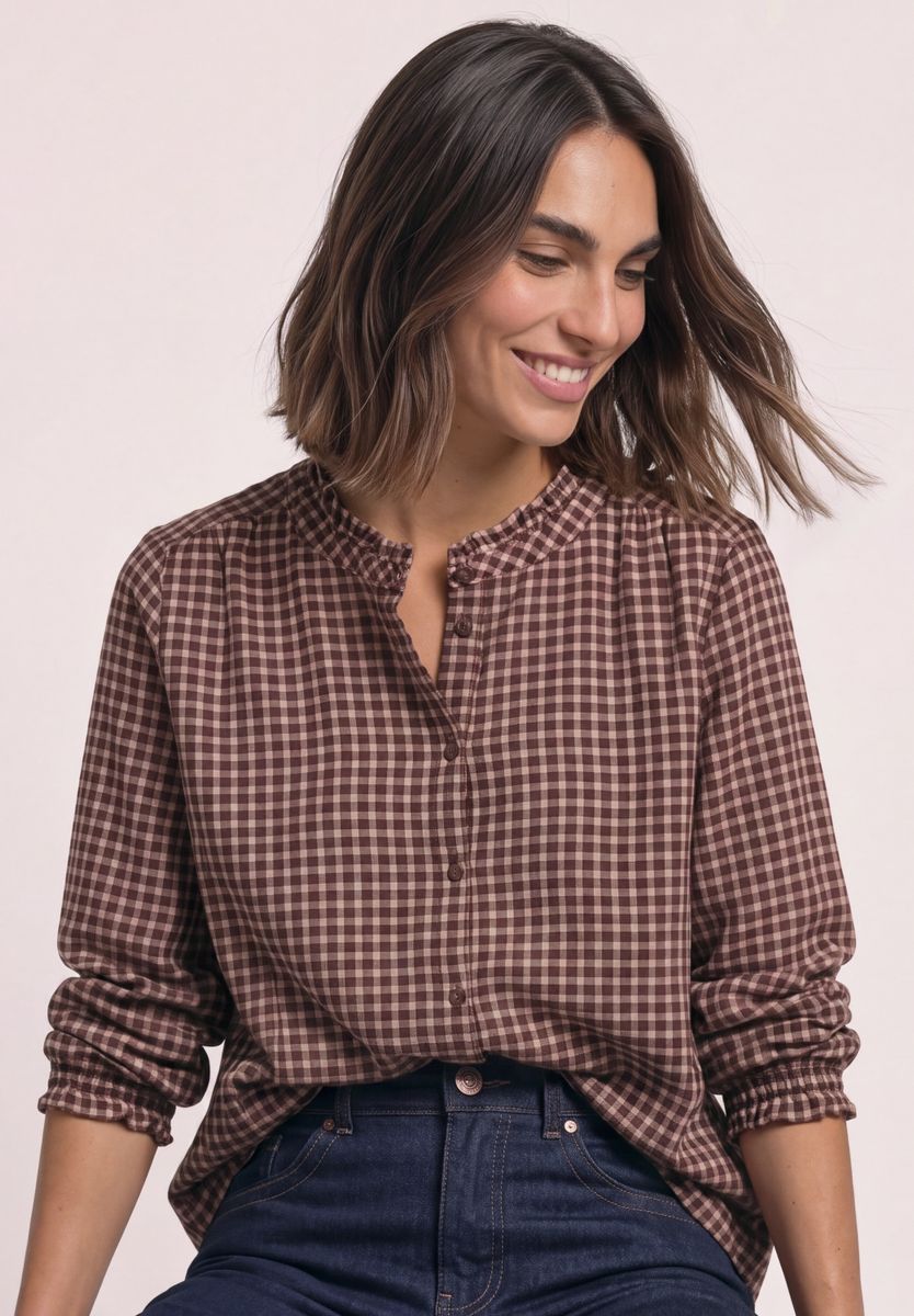 Langarm Bluse mit Rundhals und Rüschen