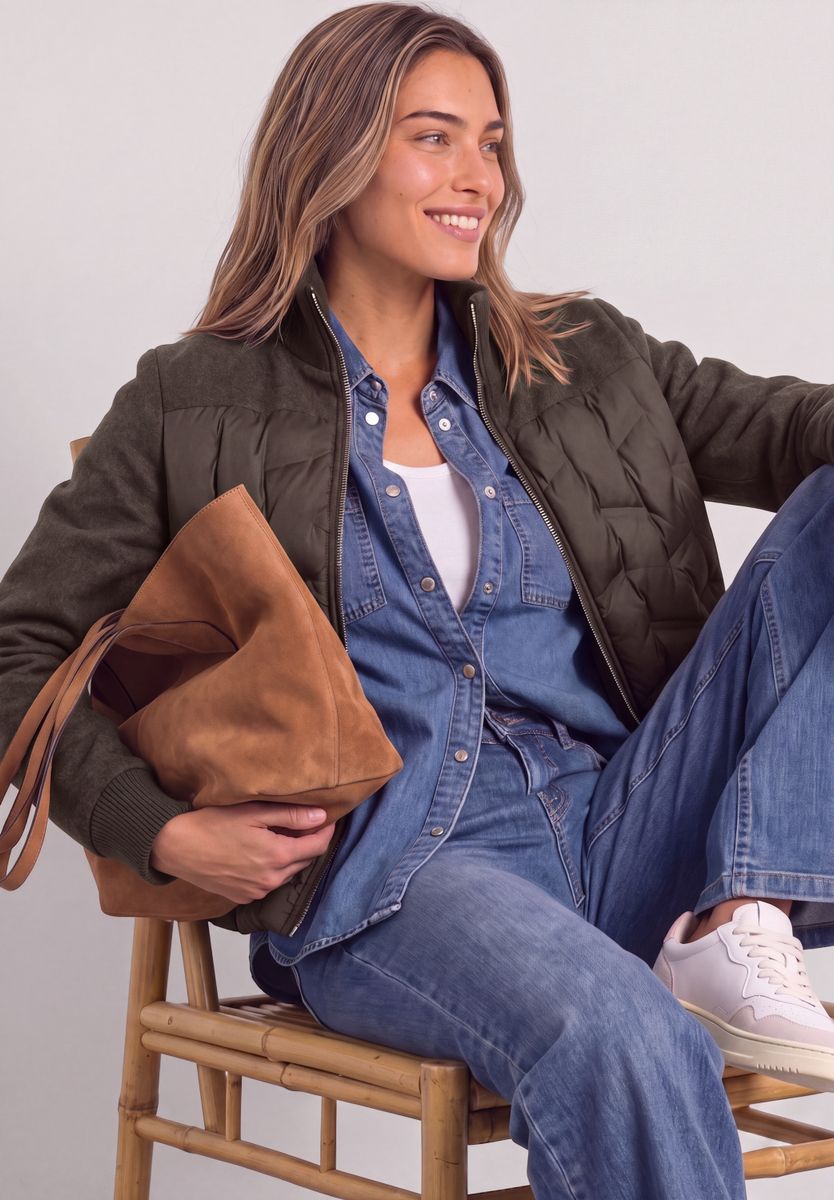 Strukturmix Jacke mit geklebter Steppung