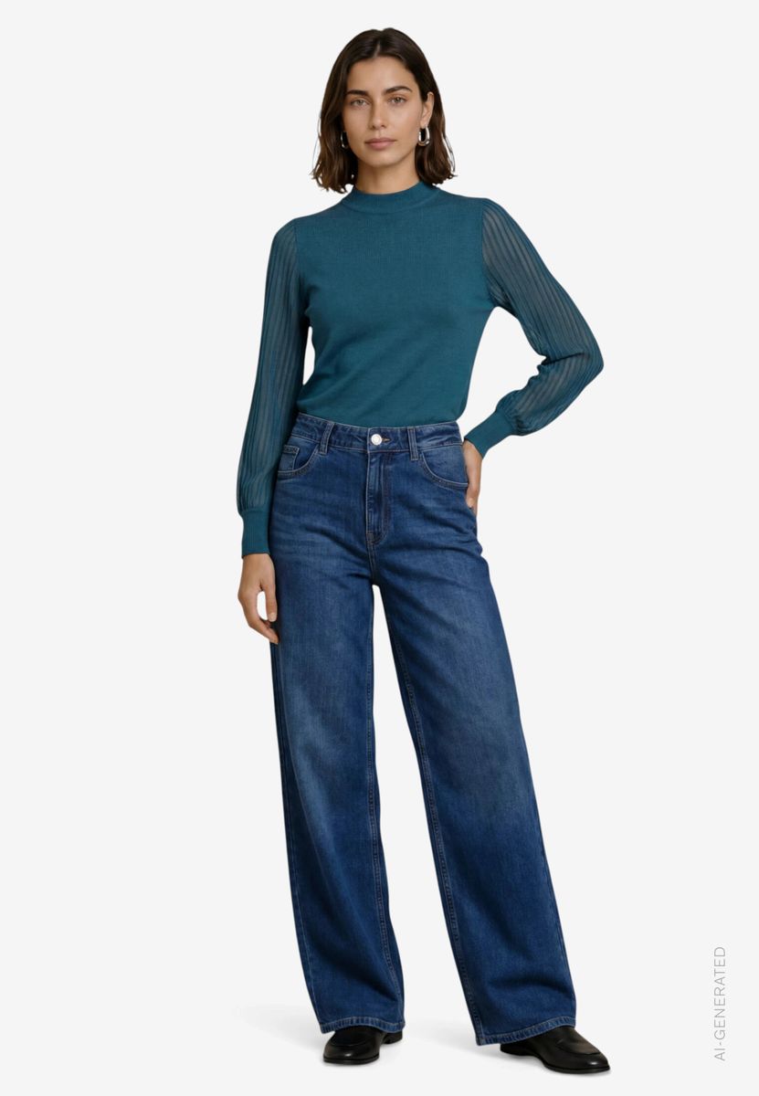 Damen Pullover  mit transparenten Ärmeln