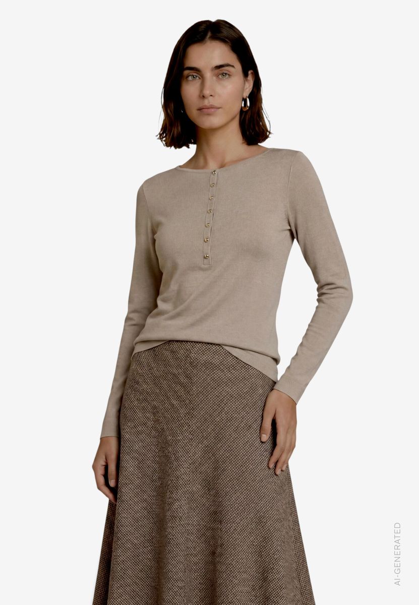 Damen Langarmshirt  mit Knöpfen