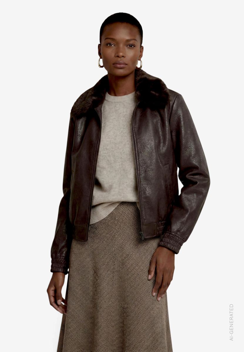 Damen Kunstlederjacke  mit Kragen in Felloptik