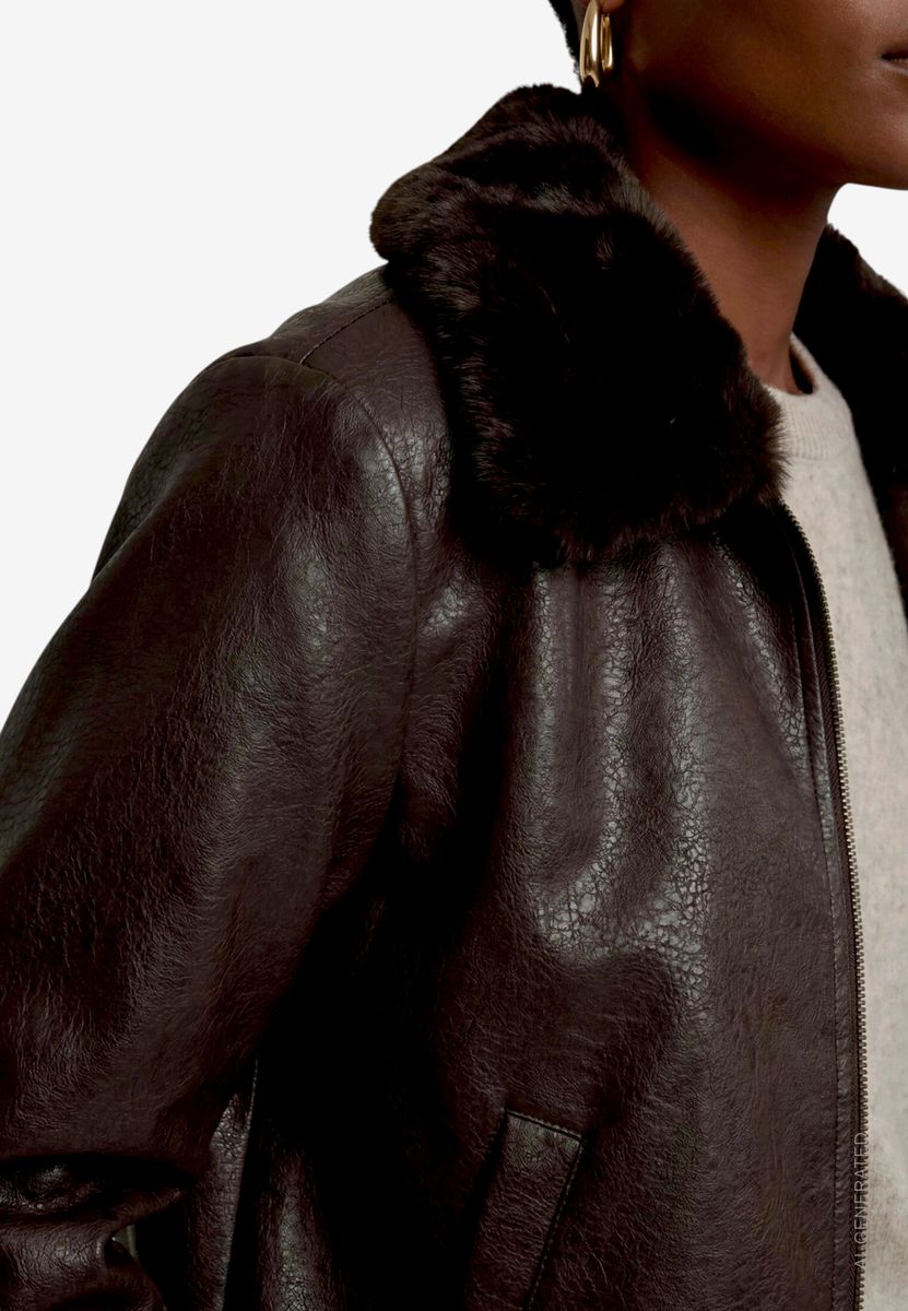 Damen Kunstlederjacke  mit Kragen in Felloptik