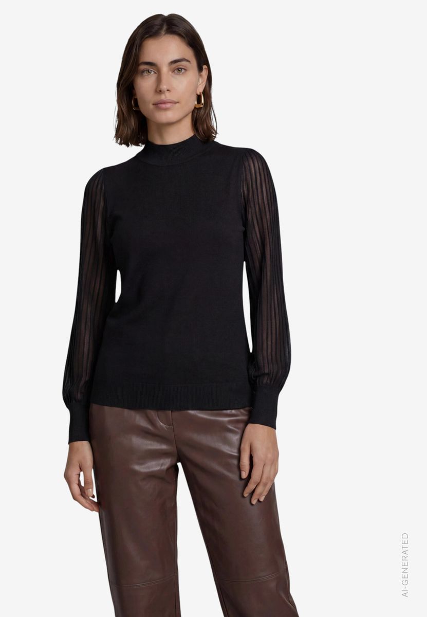 Damen Pullover  mit transparenten Ärmeln