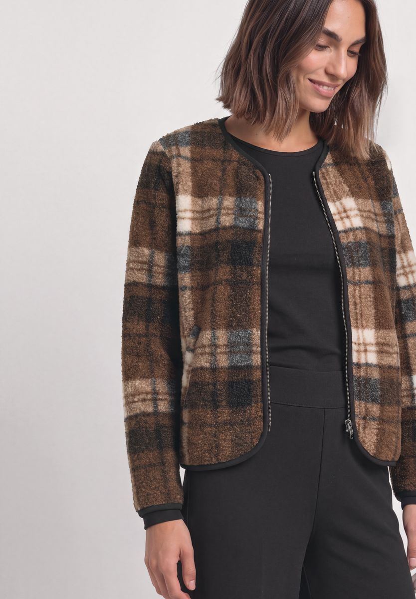 Teddy-Jacke mit Rundhals und Print