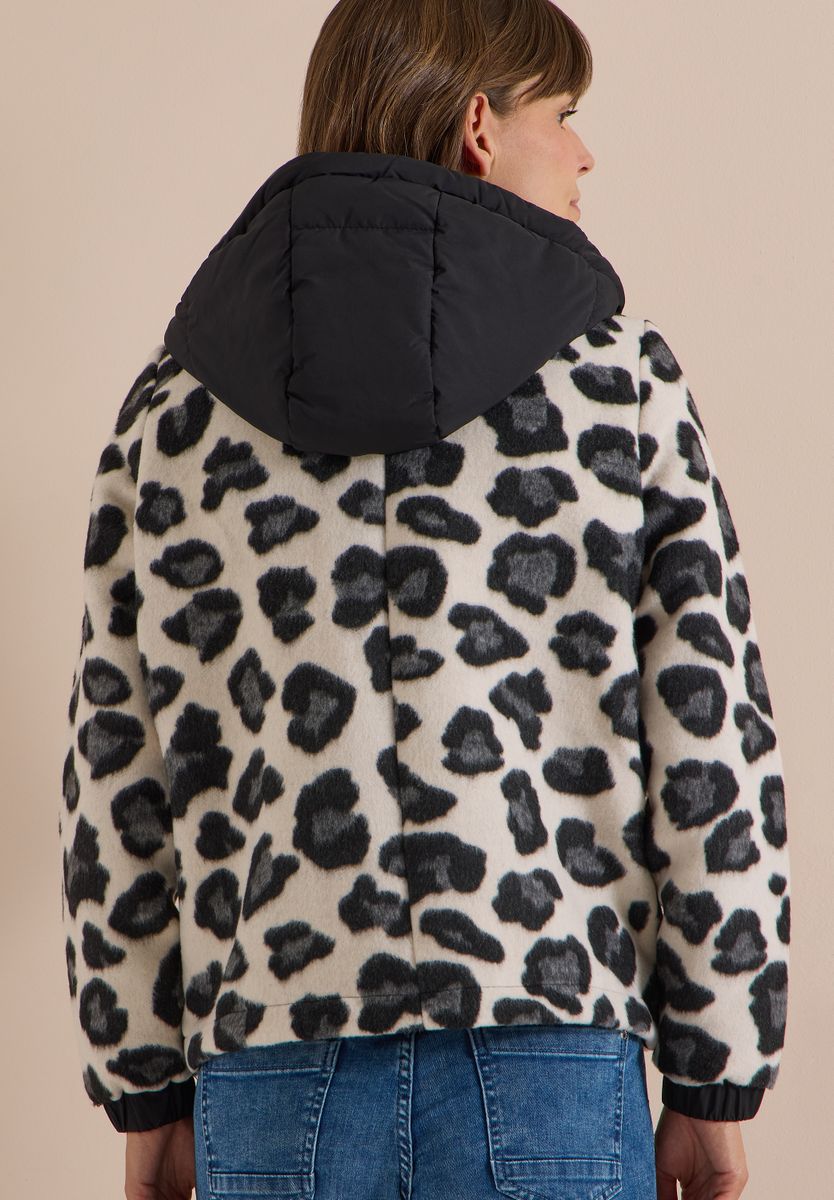 Jacke mit Wollanteil und Leo-Muster