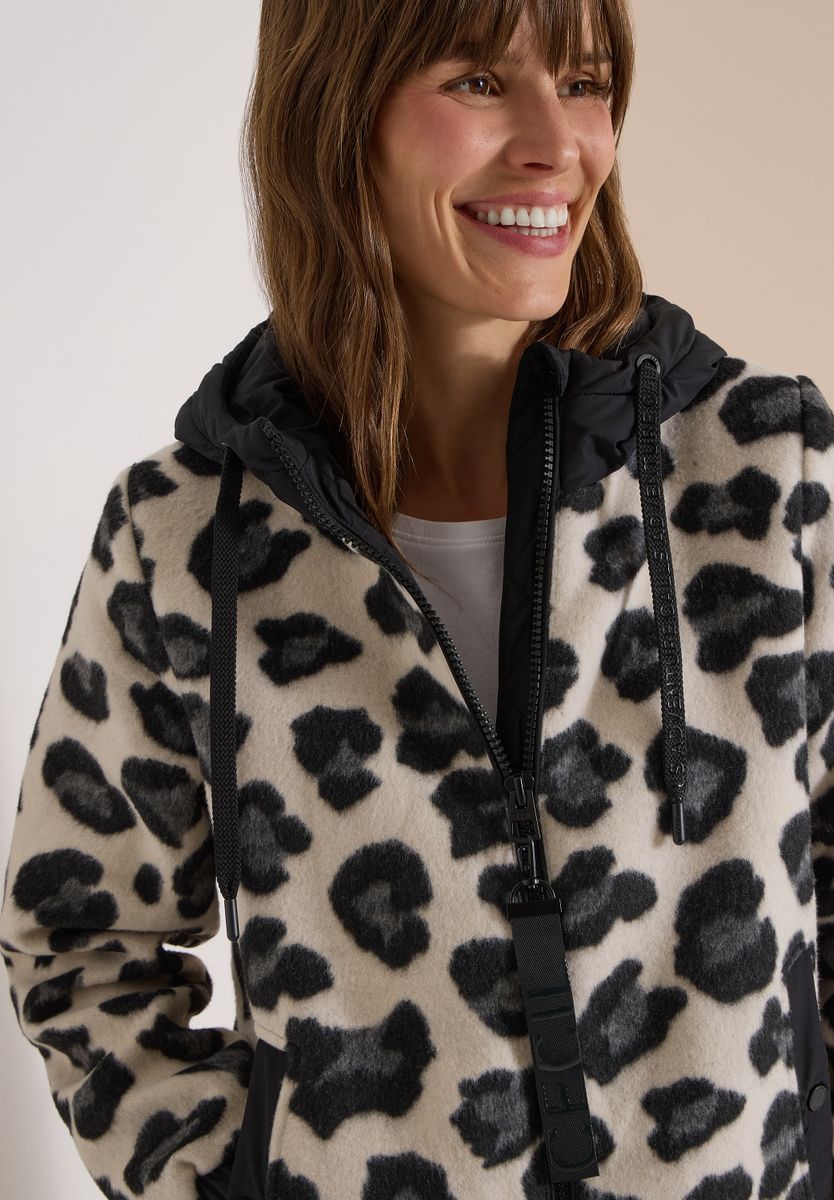 Jacke mit Wollanteil und Leo-Muster