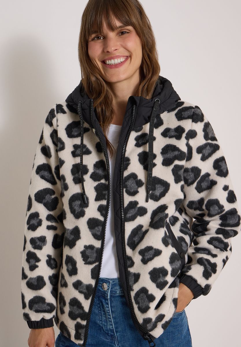 Jacke mit Wollanteil und Leo-Muster