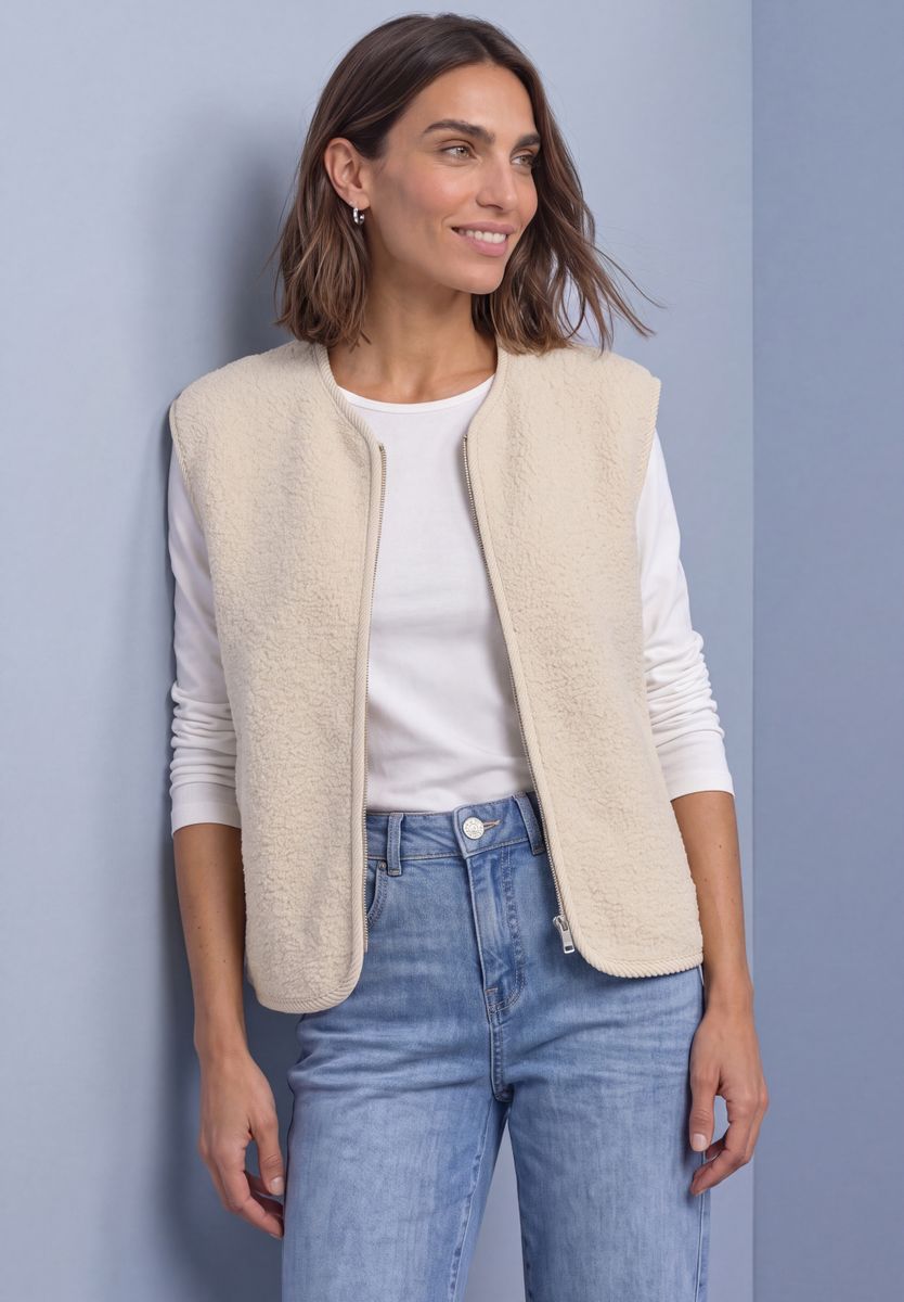 Teddy-Weste mit Zipper und Corddetails