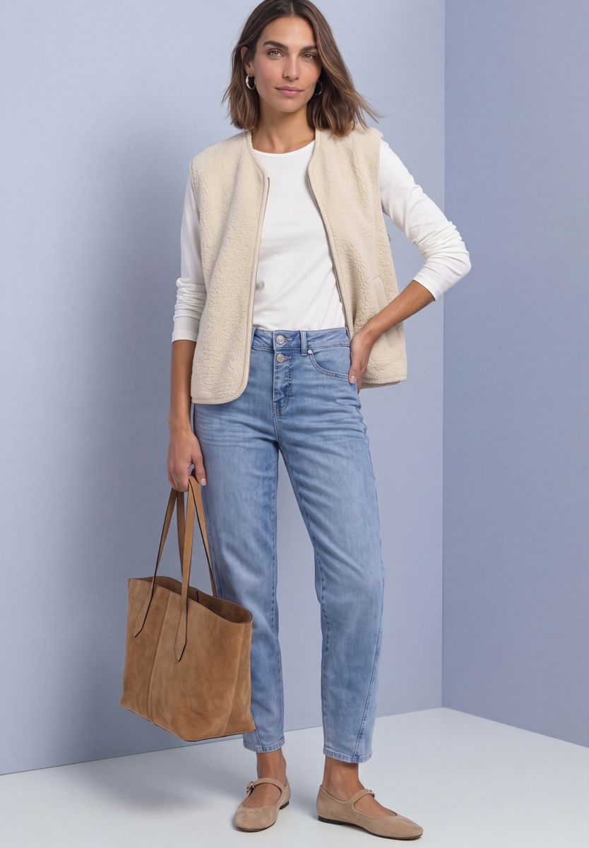 Teddy-Weste mit Zipper und Corddetails
