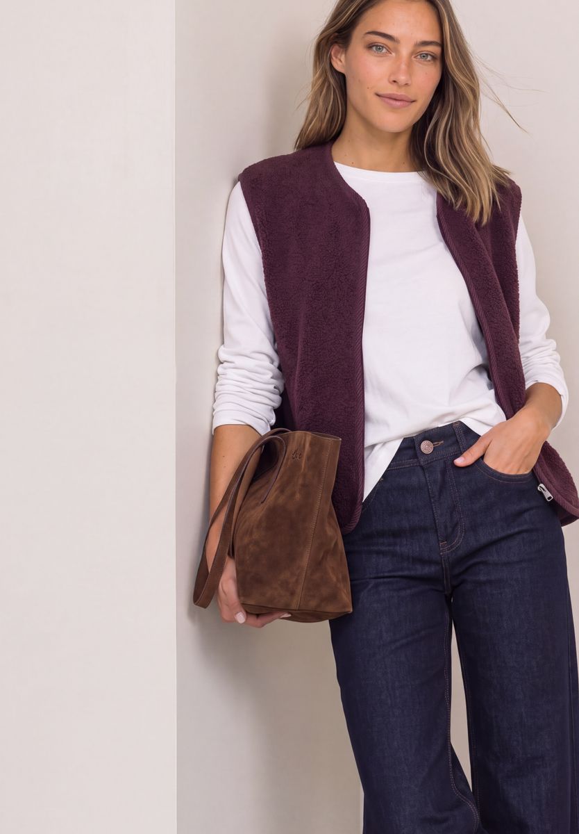 Teddy-Weste mit Zipper und Corddetails