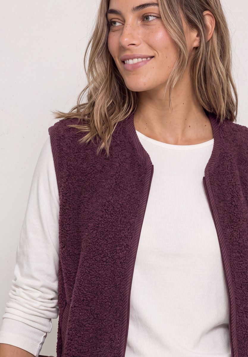 Teddy-Weste mit Zipper und Corddetails