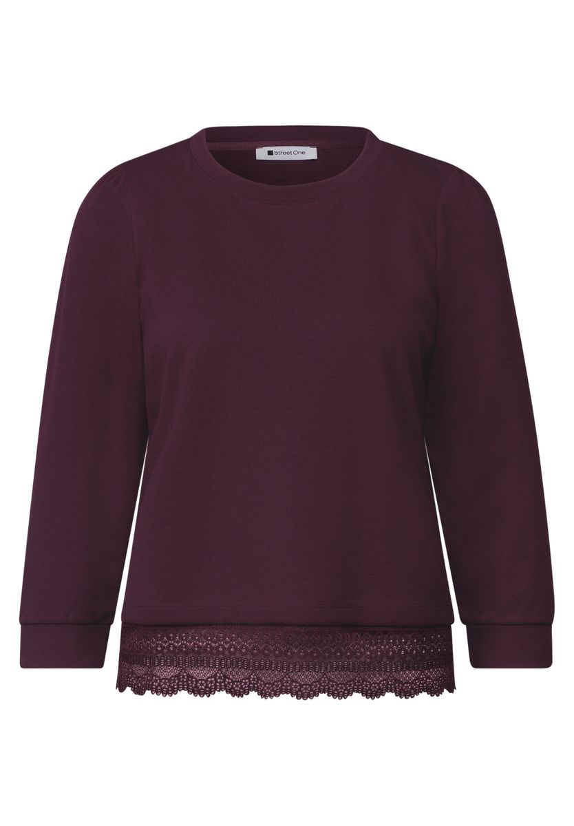 3/4-Arm Shirt mit Spitzenkante am Saum