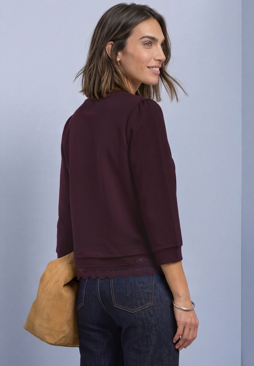 3/4-Arm Shirt mit Spitzenkante am Saum