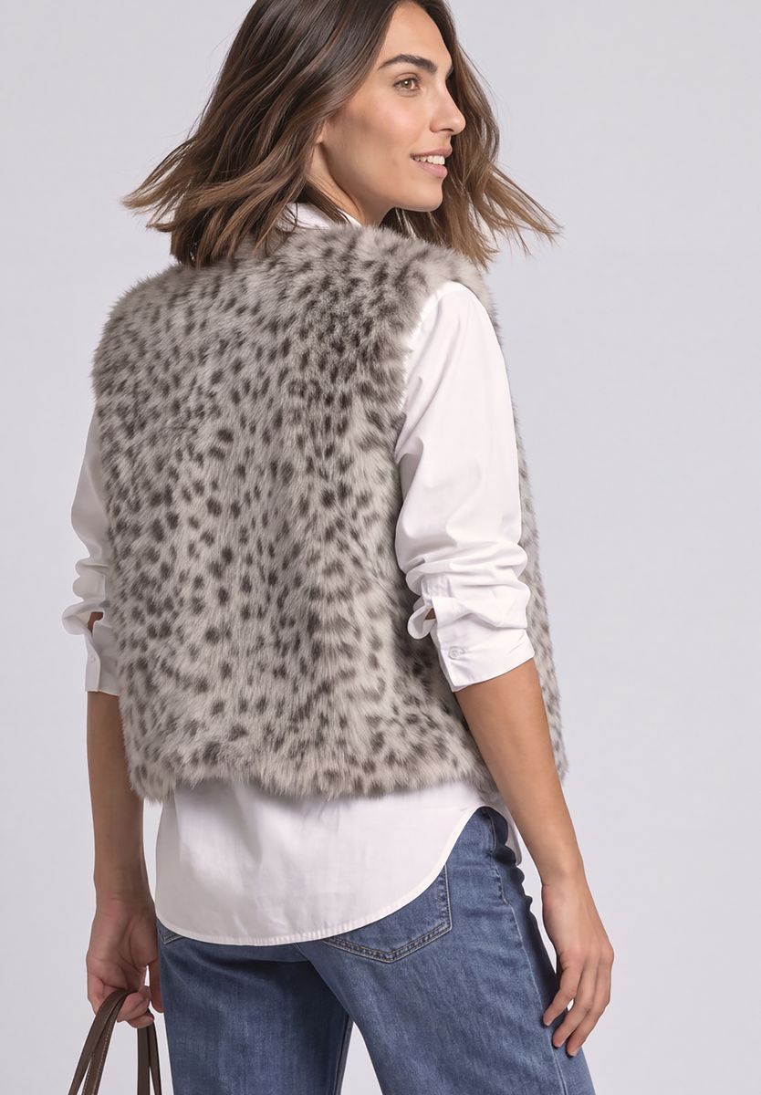 Fake-Fur Weste mit Zipper und Taschen