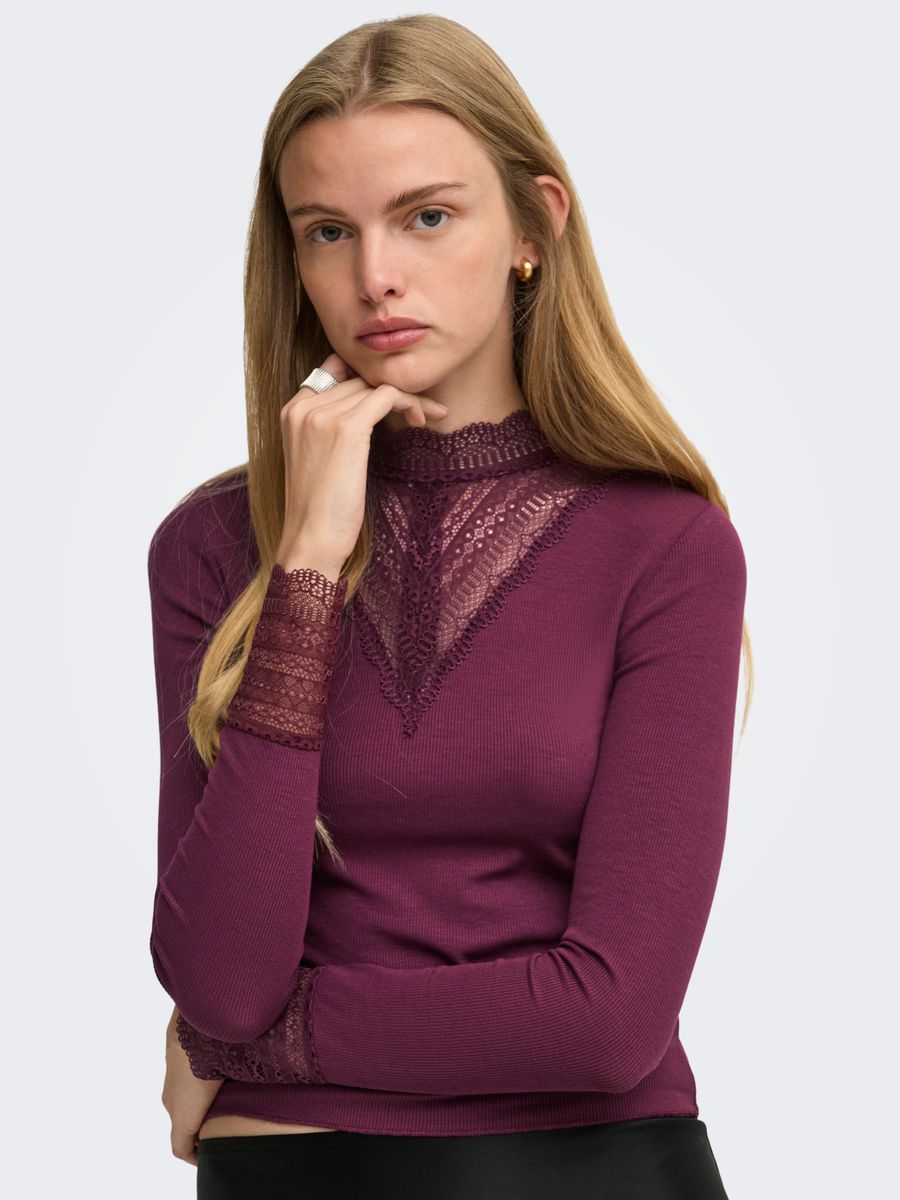 ONLTILDE L/S HIGH NECK LACE TOP JRS NOOS