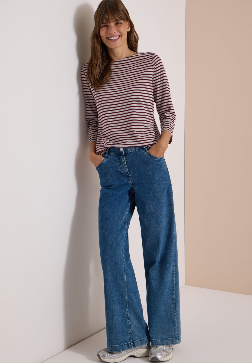 3/4-Arm Shirt mit Boat Neck und Streifen