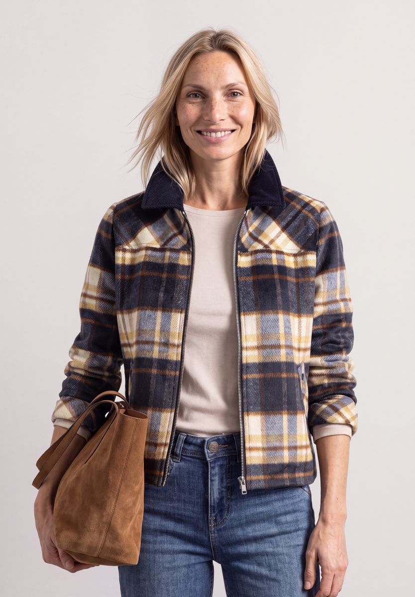 Overshirt mit Cordkragen und Print
