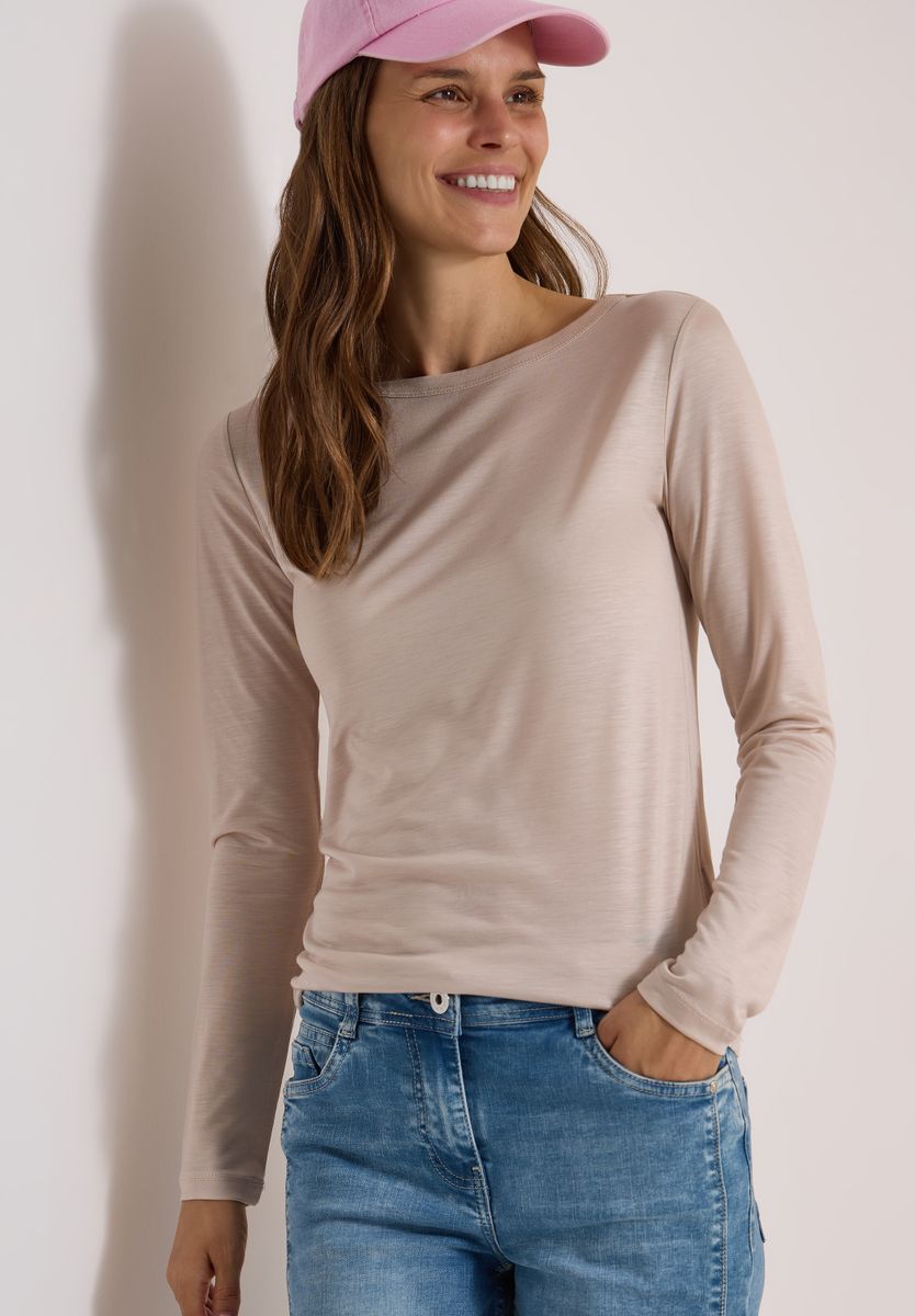 Langarm Shirt in Unifarbe mit Boat Neck