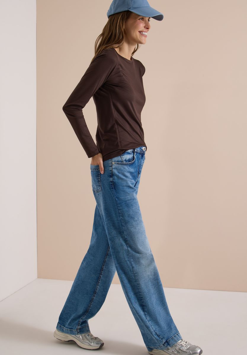 Langarm Shirt in Unifarbe mit Boat Neck