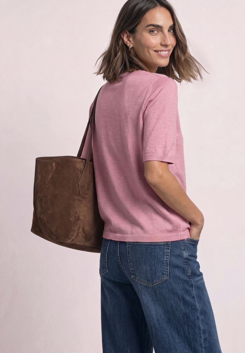 Kurzarm Pullover mit Rundhals in Unifarbe