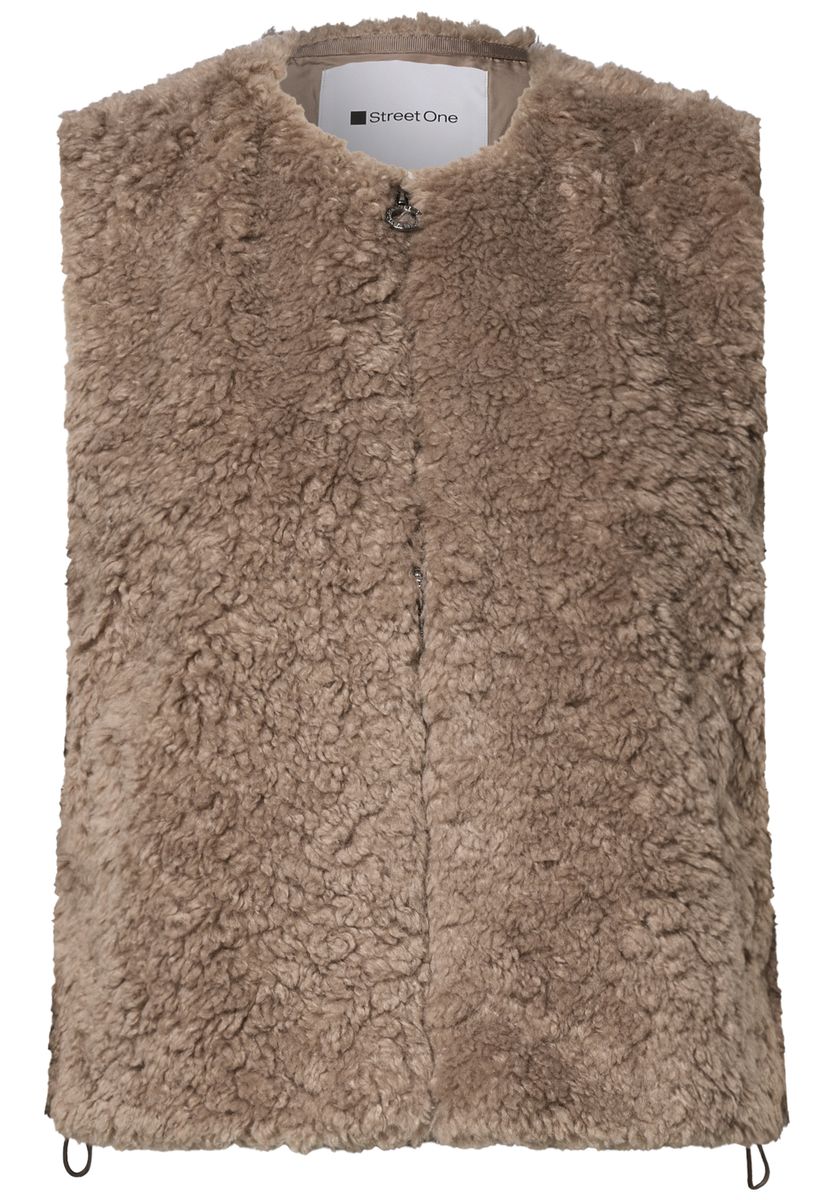 Fake Fur Weste mit Taschen und Zipper
