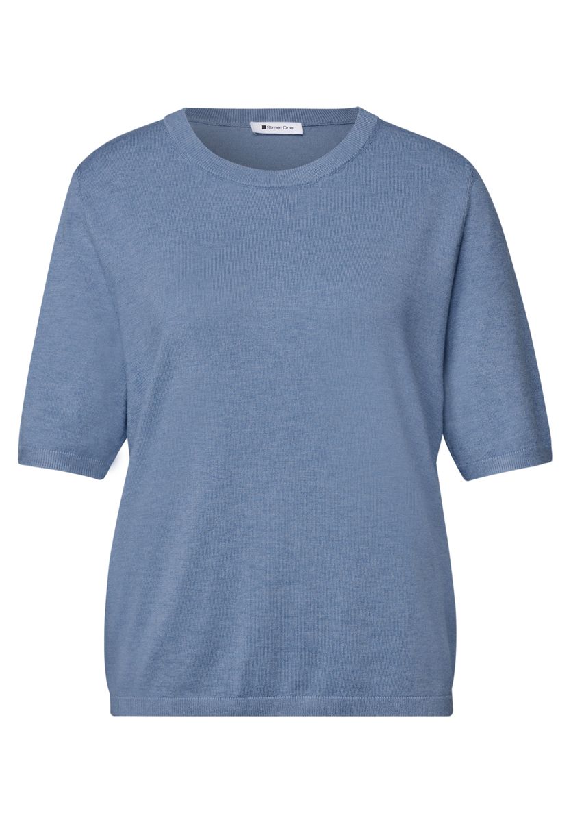 Kurzarm Pullover mit Rundhals in Unifarbe