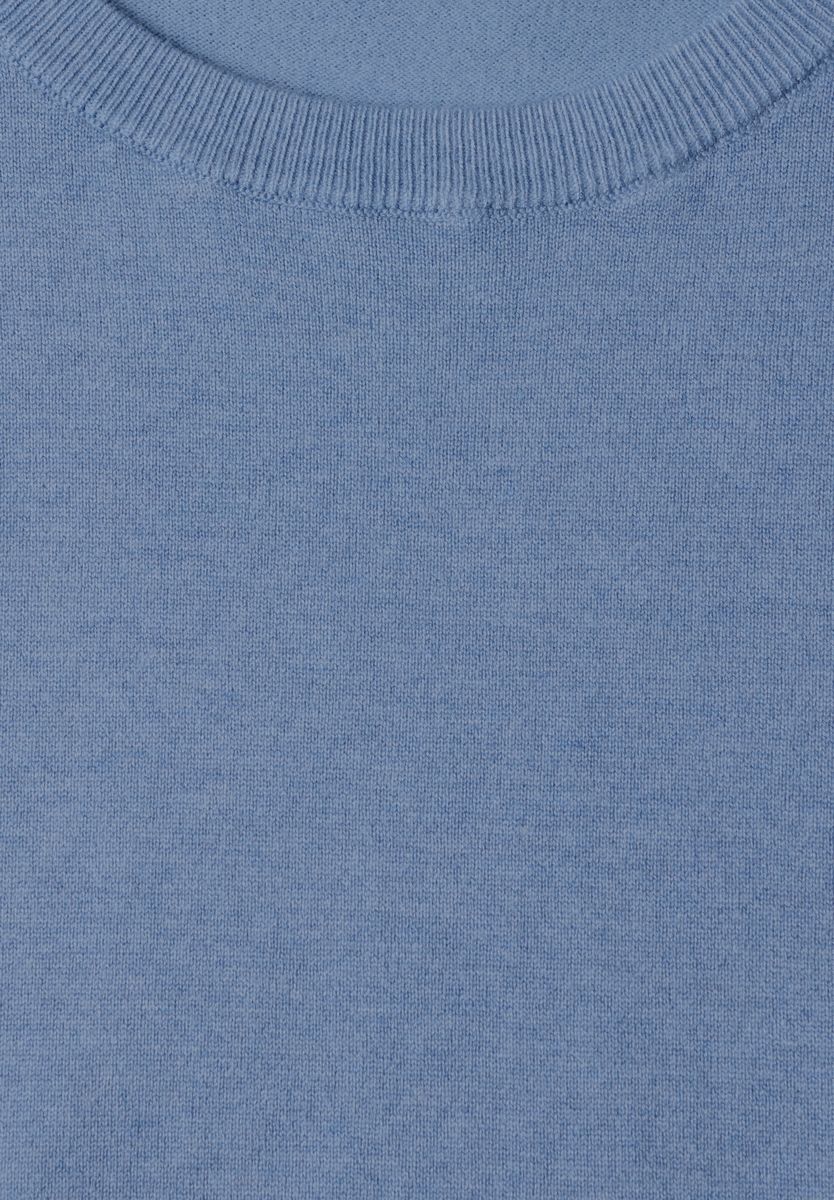Kurzarm Pullover mit Rundhals in Unifarbe