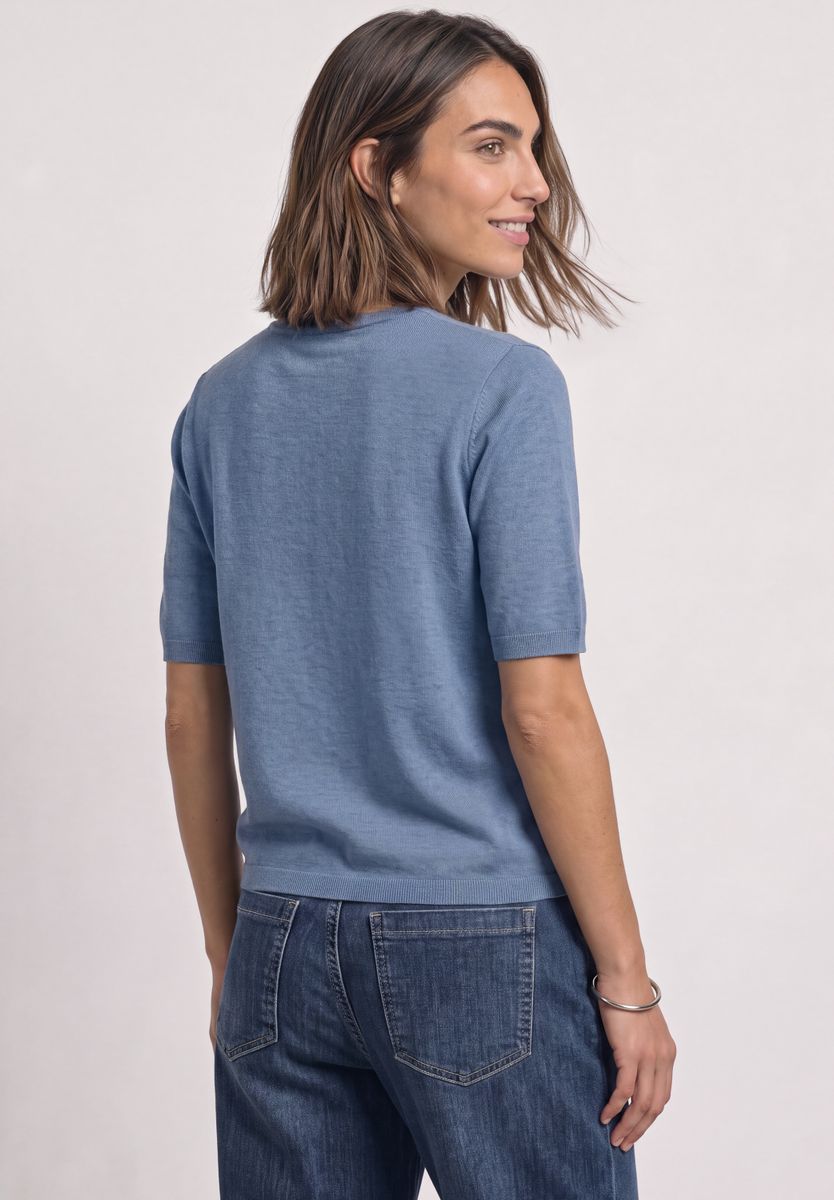 Kurzarm Pullover mit Rundhals in Unifarbe