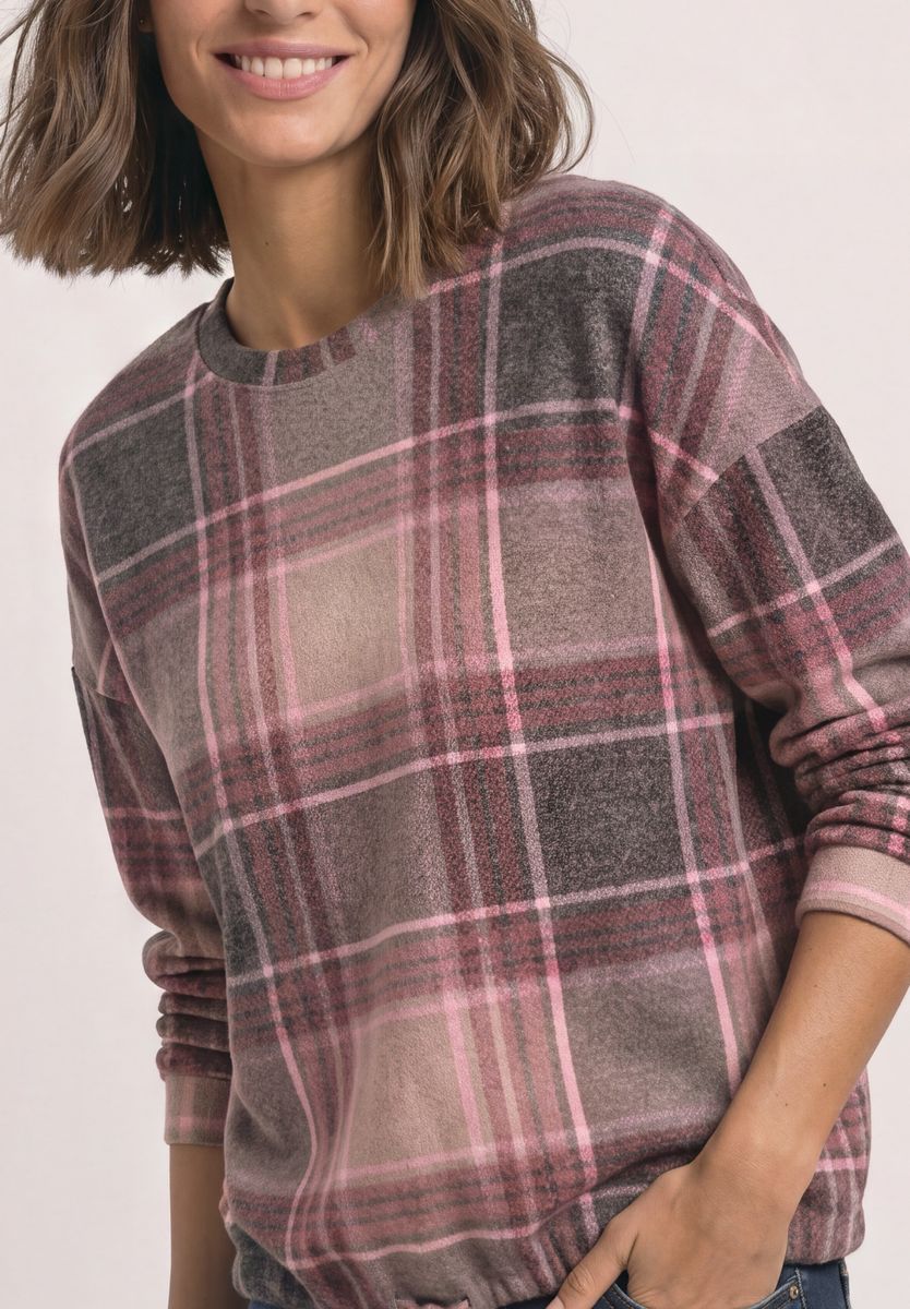 Langarm Shirt mit Rundhals und Karomuster