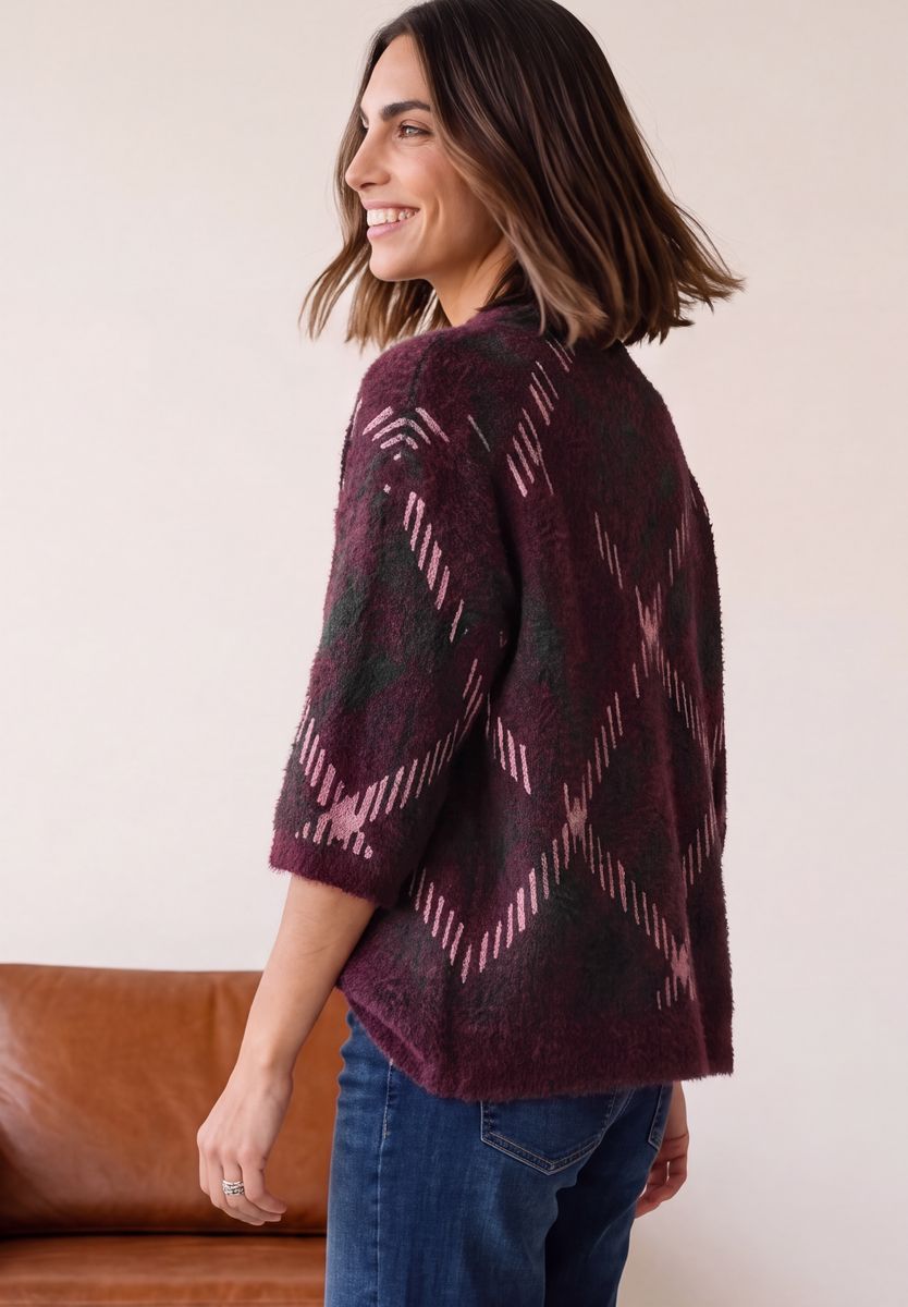 Kurzarm Pullover mit Rundhals und Muster