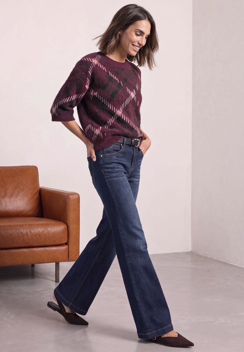 Kurzarm Pullover mit Rundhals und Muster