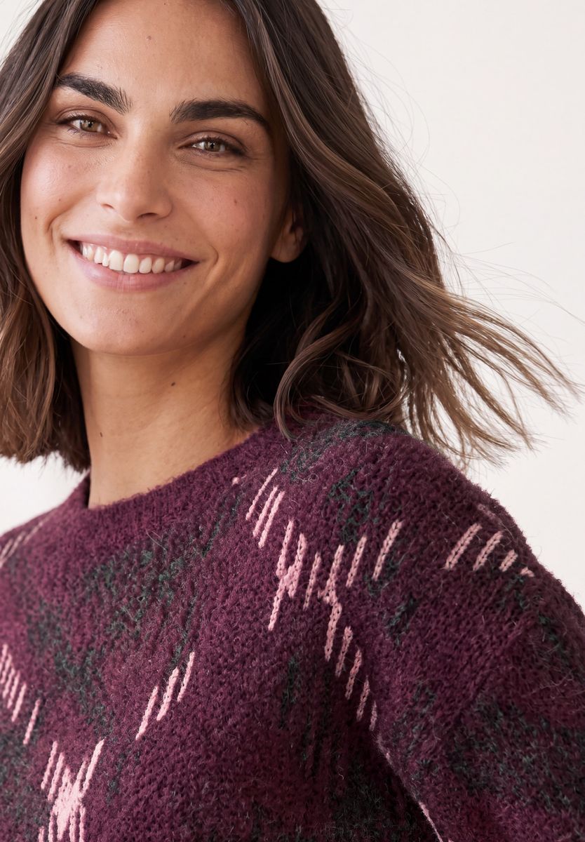 Kurzarm Pullover mit Rundhals und Muster