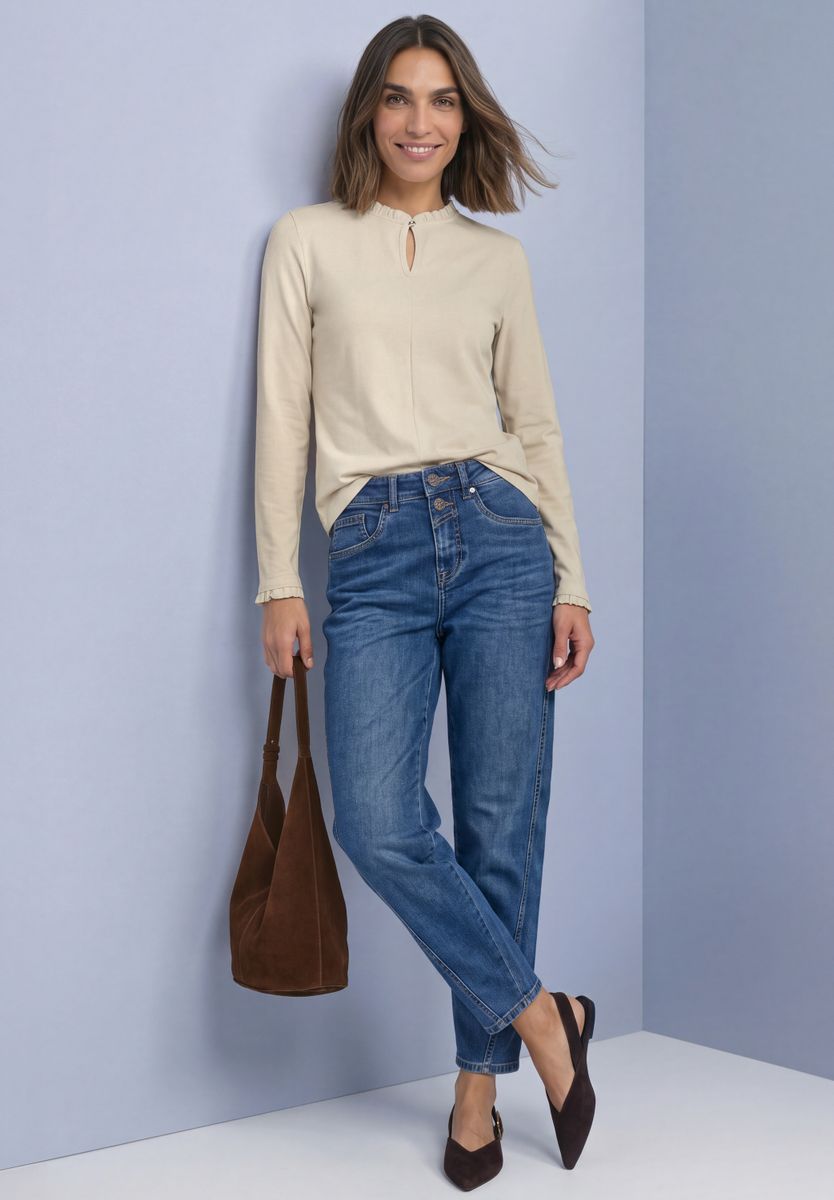 Basic Shirt mit Rüschen und Cut-Out-Detail