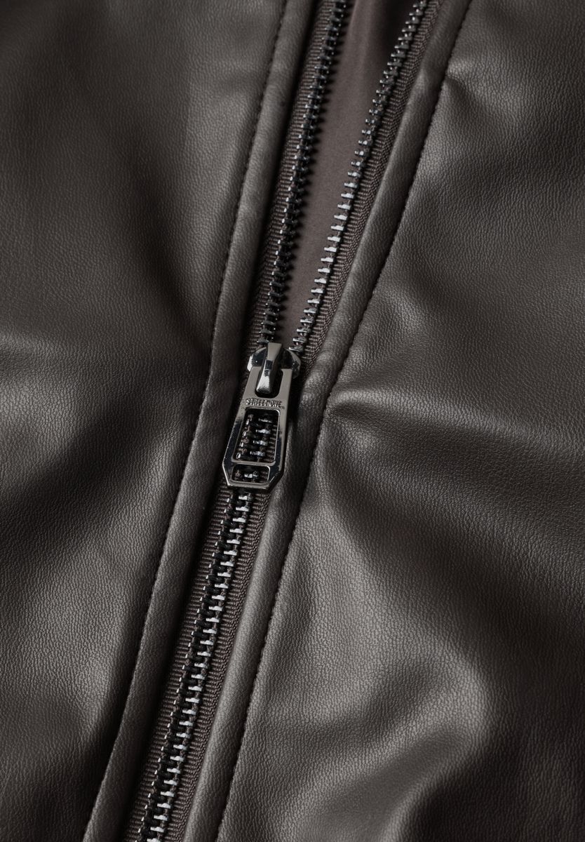 Leder-Look Jacke mit Stehkragen und Zipper