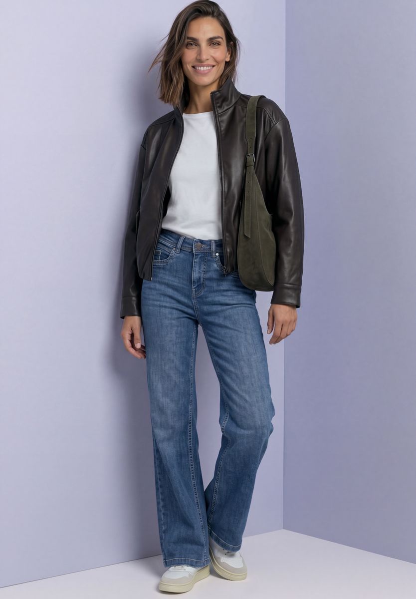Leder-Look Jacke mit Stehkragen und Zipper