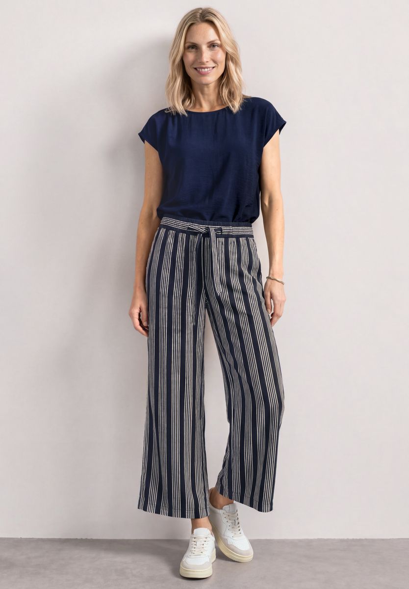 Mid Waist Wide Leg Hose mit Streifen