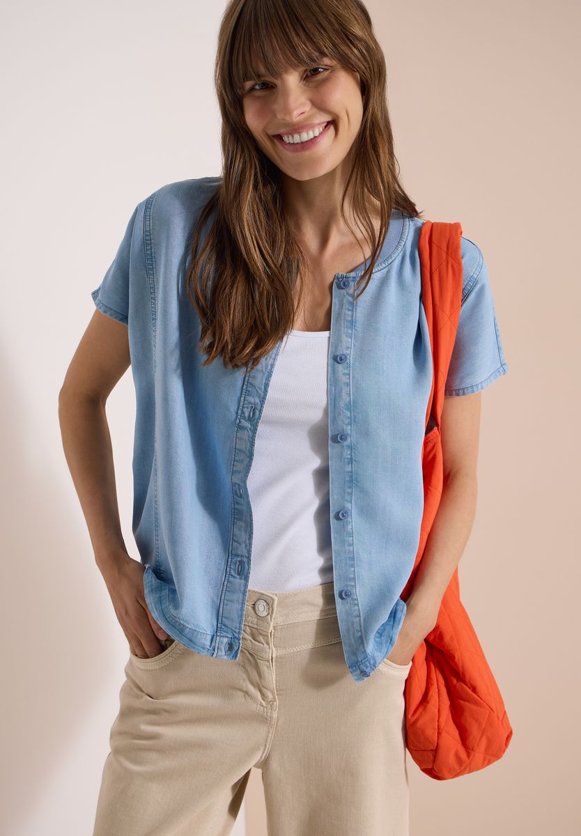 Lyocell-Bluse in Blouson-Optik