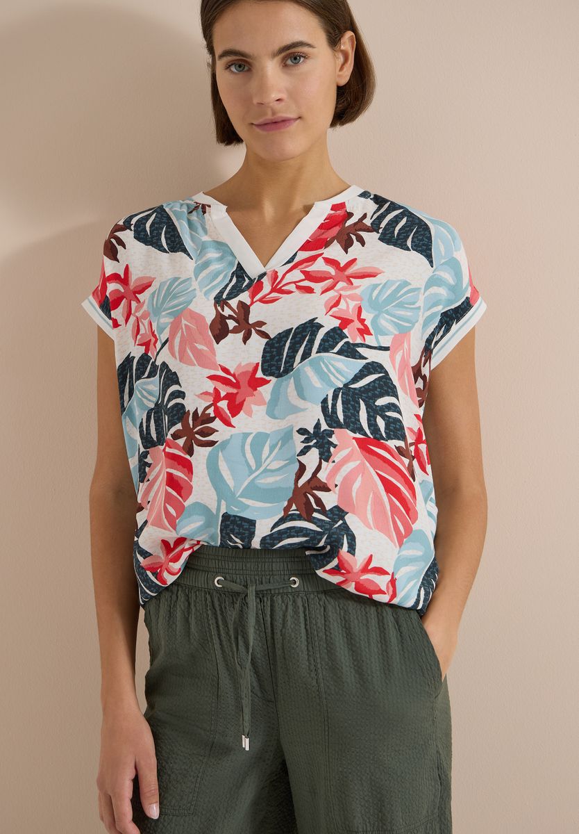 Bluse mit Split Neck und Printmix