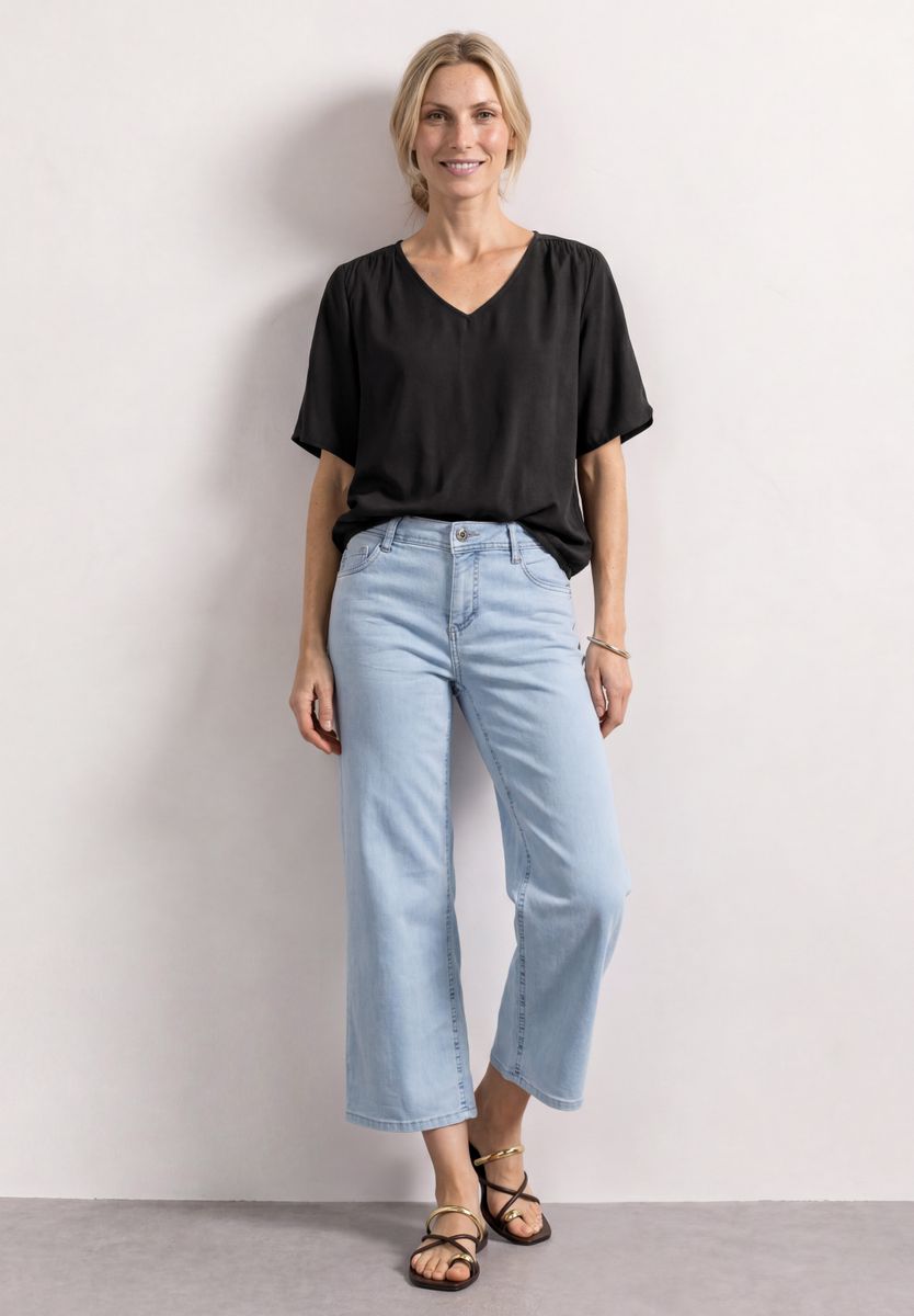 Kurzarm Blusenshirt mit V-Neck